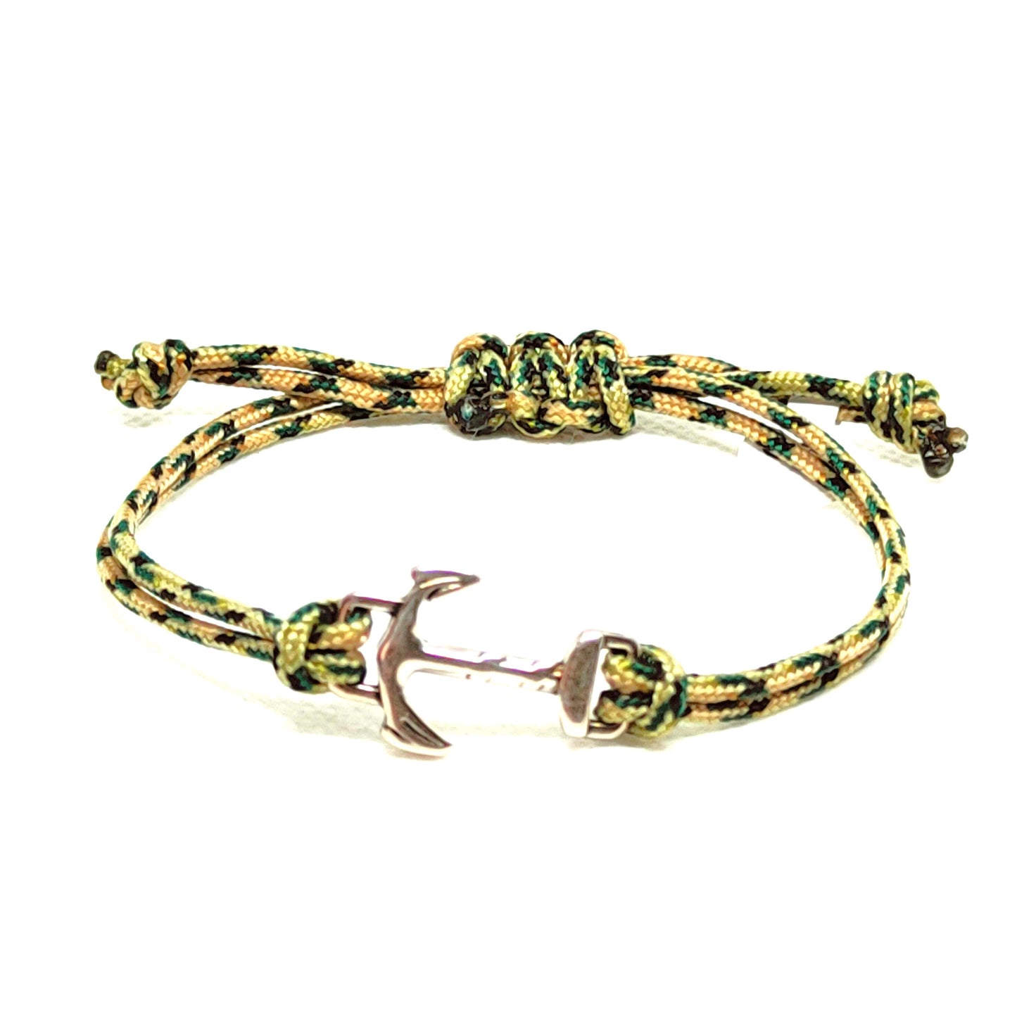 Pulsera paracord verde con ancla de metal plateado