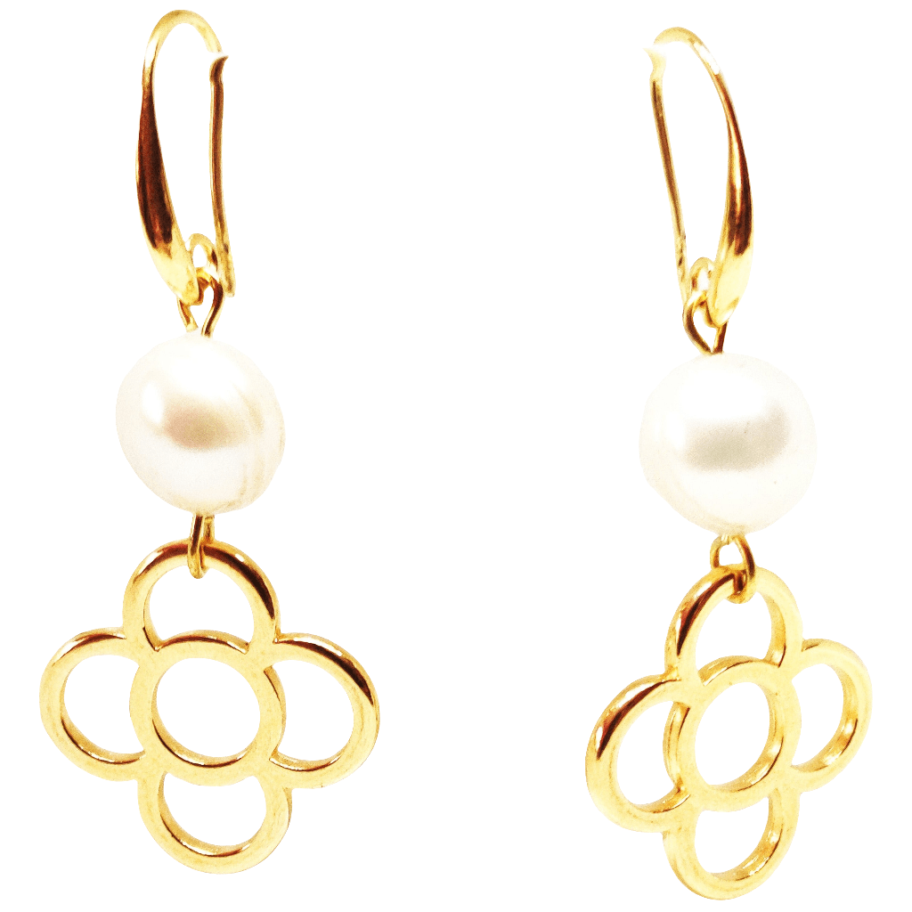 Pendientes flor dorada y perla - Evam Joies
