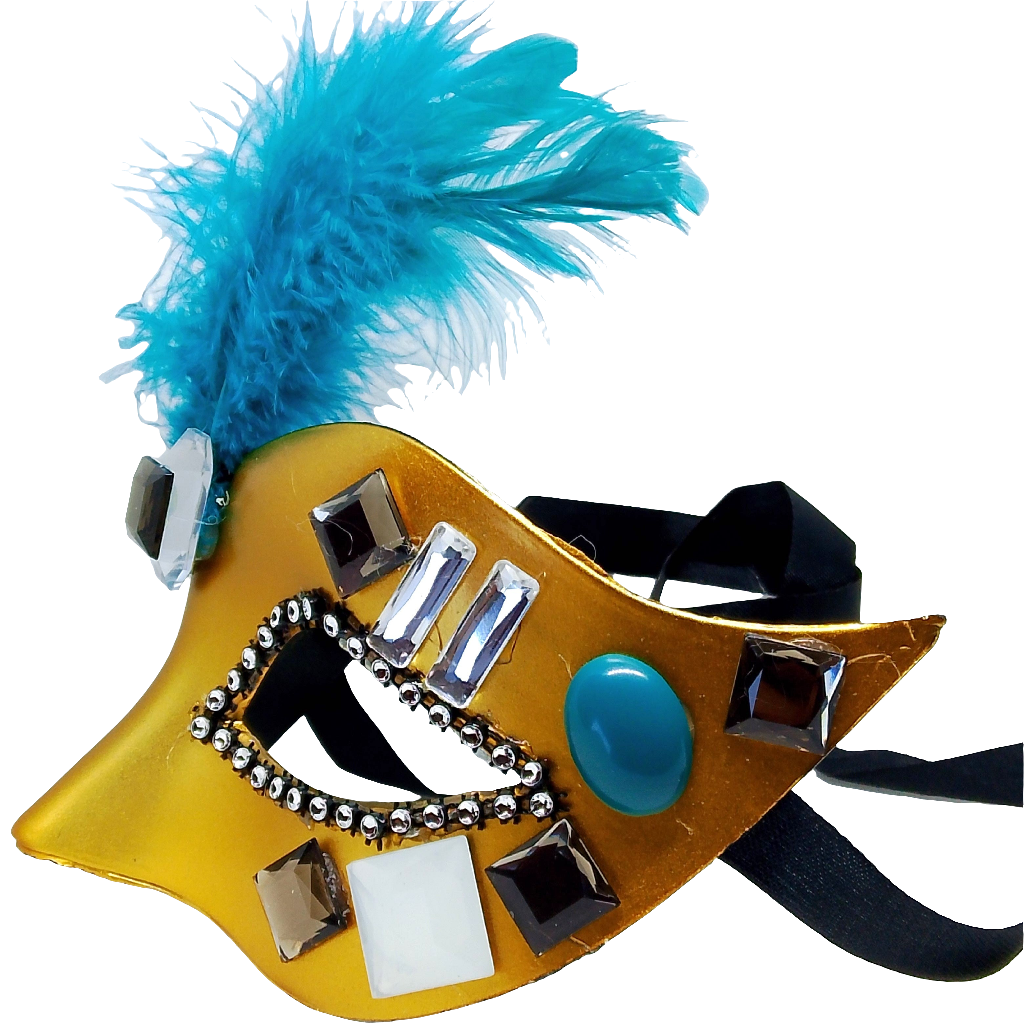 Máscara carnaval pluma azul , vista de lado