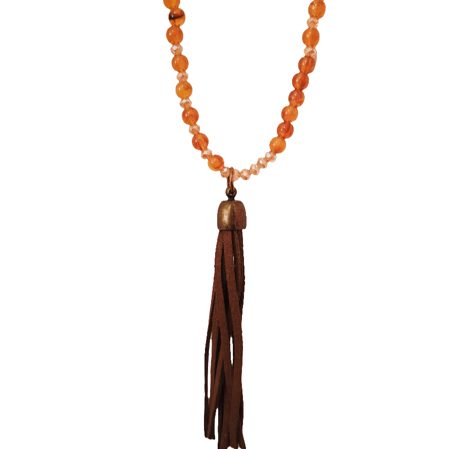 Collar largo con borla ámbar sintético - Evam Joies