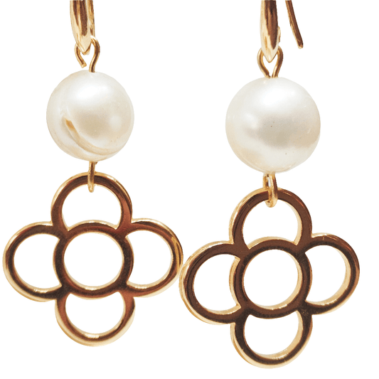 Pendientes flor dorada y perla - Evam Joies