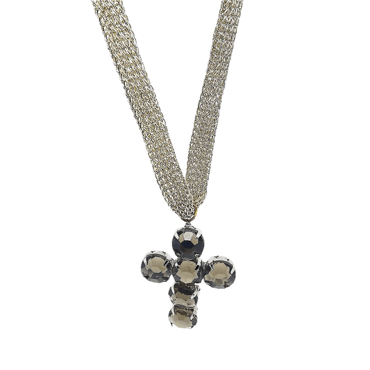 Collar cruz pedrería y malla dorado - Evam Joies
