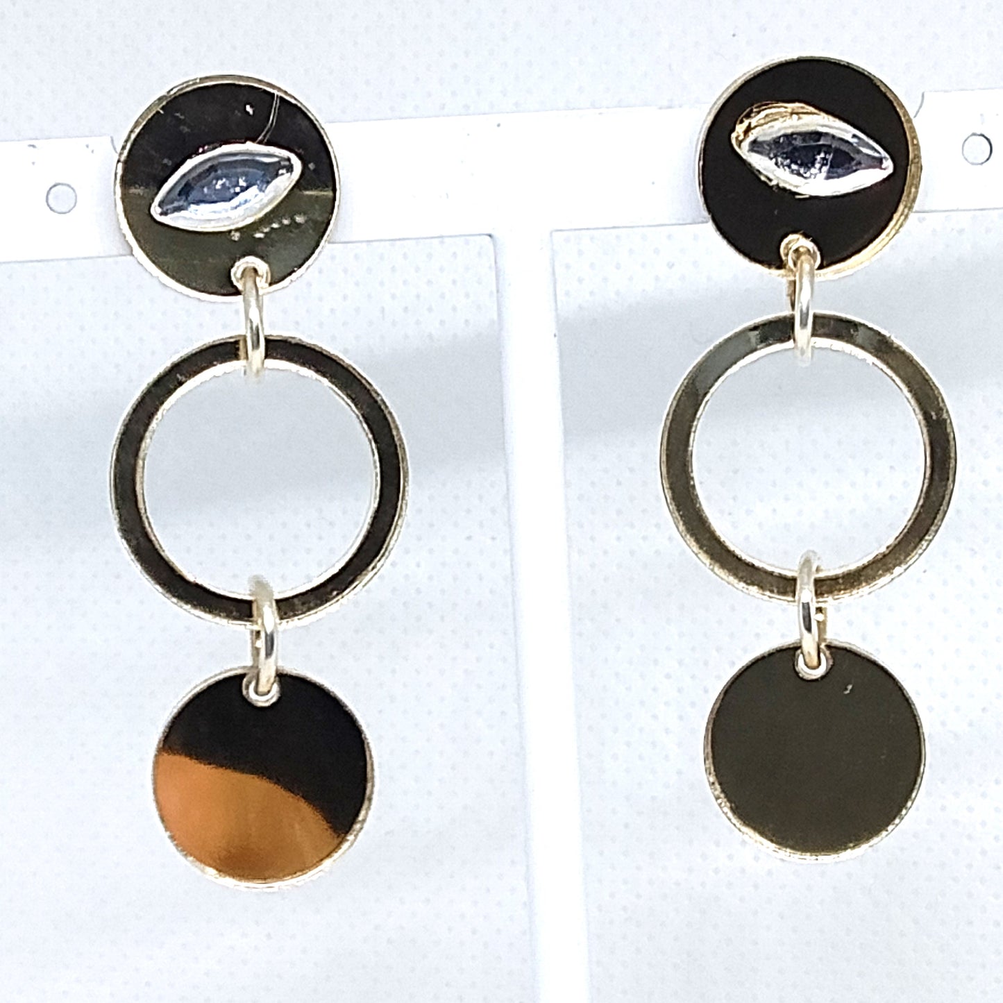 Pendiente largo de metacrilato dorado doble círculo colgados