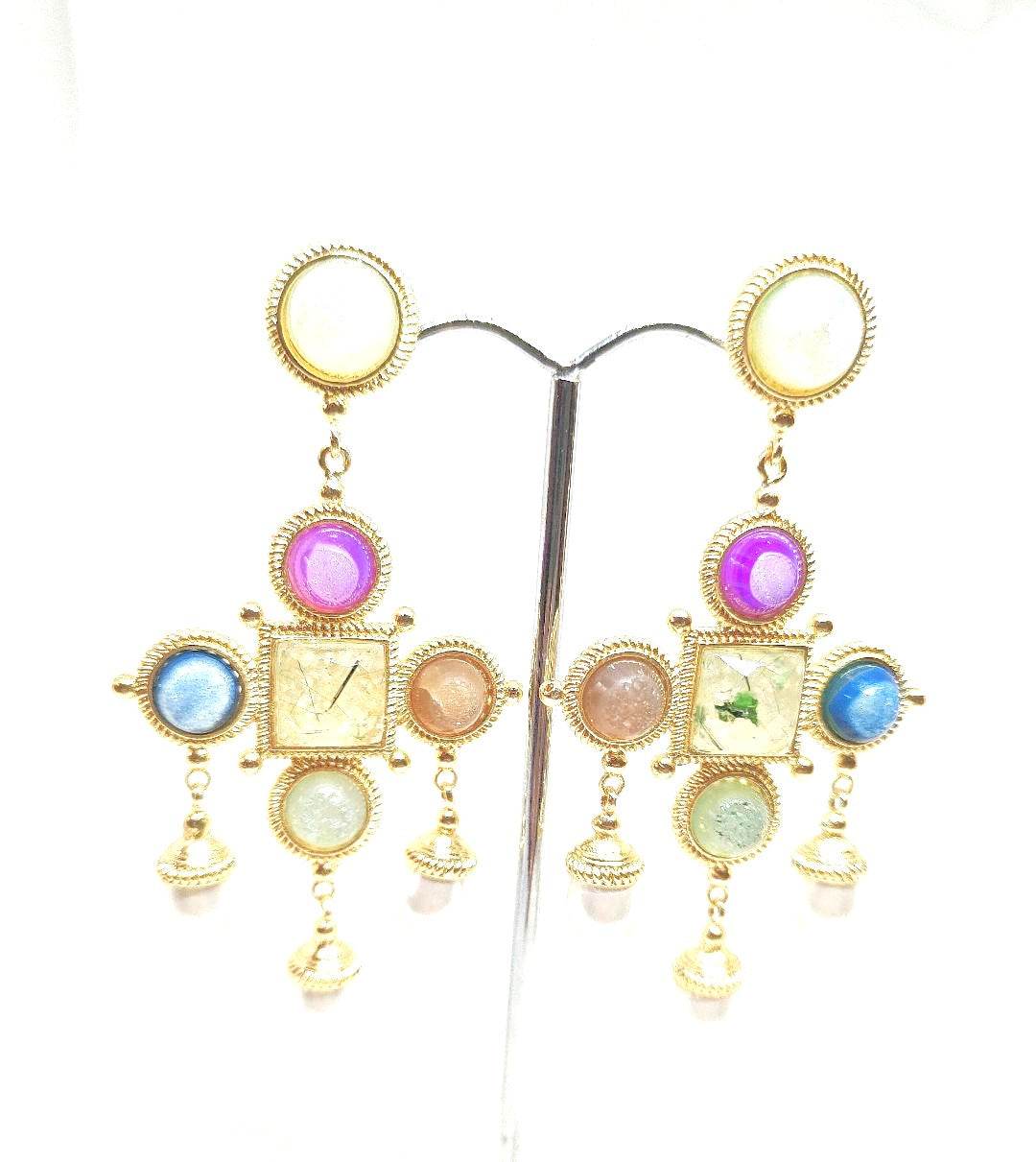 Pendientes largos con piedras de colores - Evam Joies