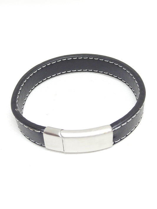 Pulsera de cuero y acero para hombre - Evam Joies