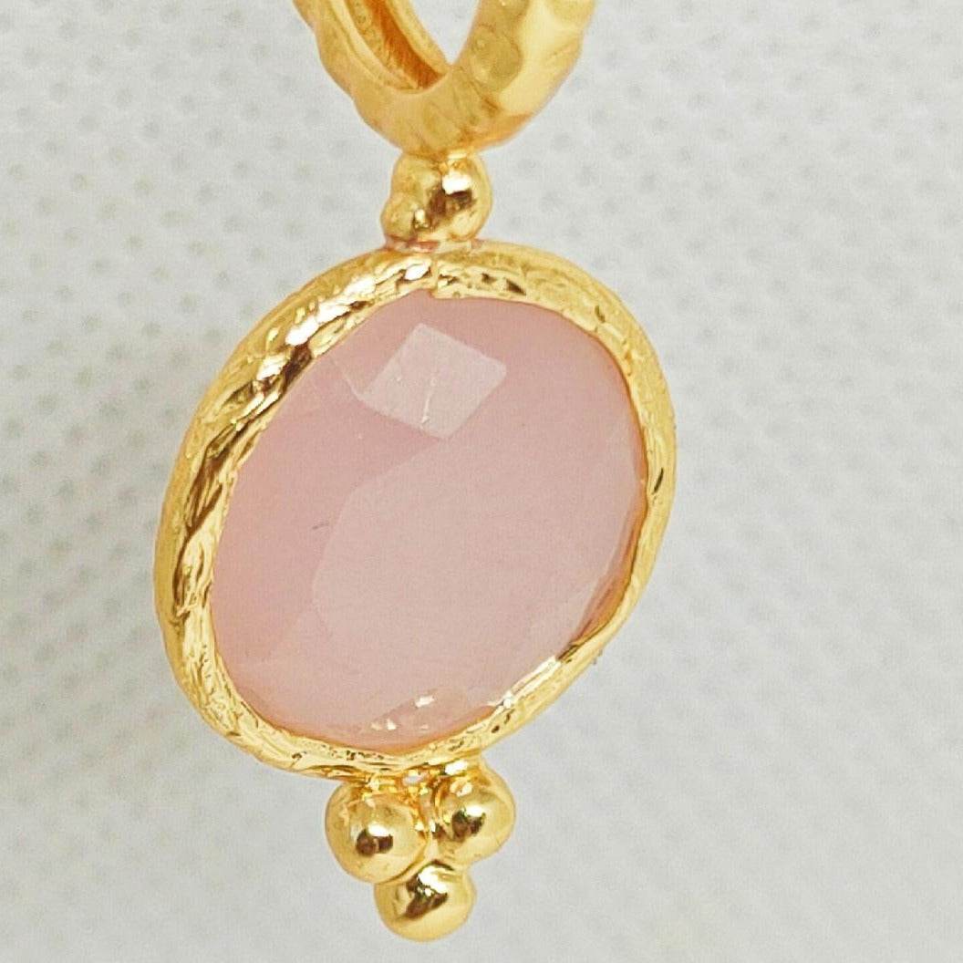 Pendientes aro dorado y cuarzo rosa - Evam Joies