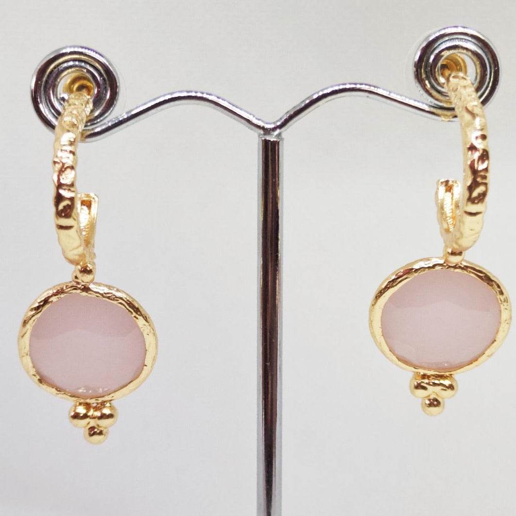 Pendientes aro dorado y cuarzo rosa - Evam Joies