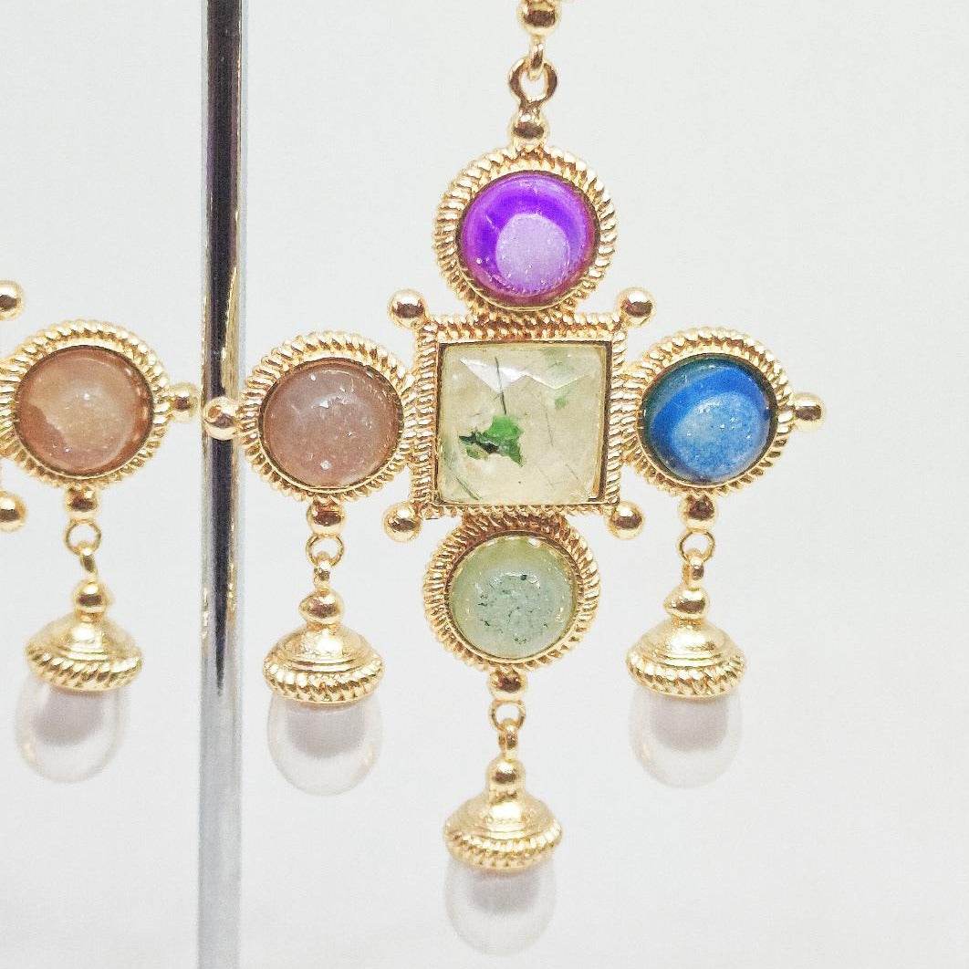 Pendientes largos con piedras de colores - Evam Joies