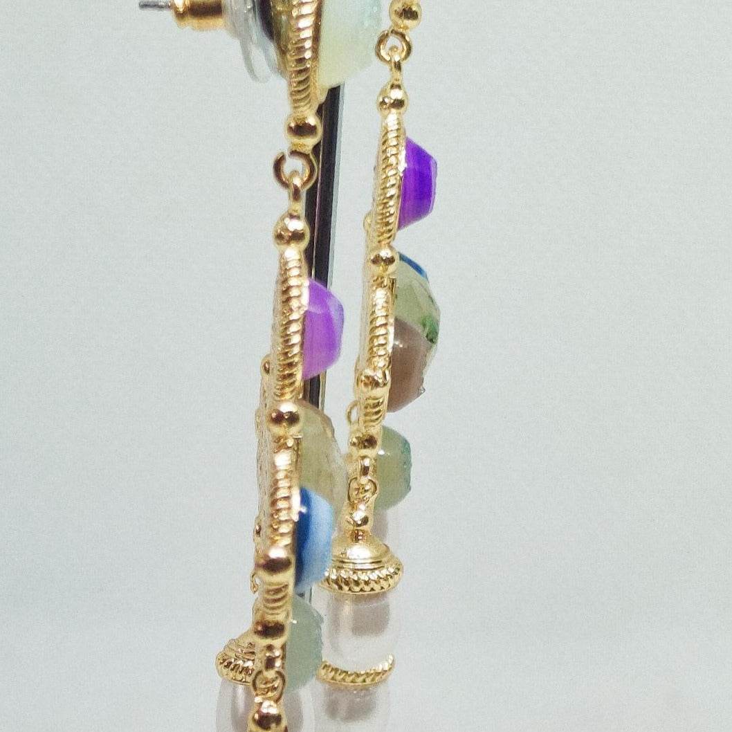 Pendientes largos con piedras de colores - Evam Joies