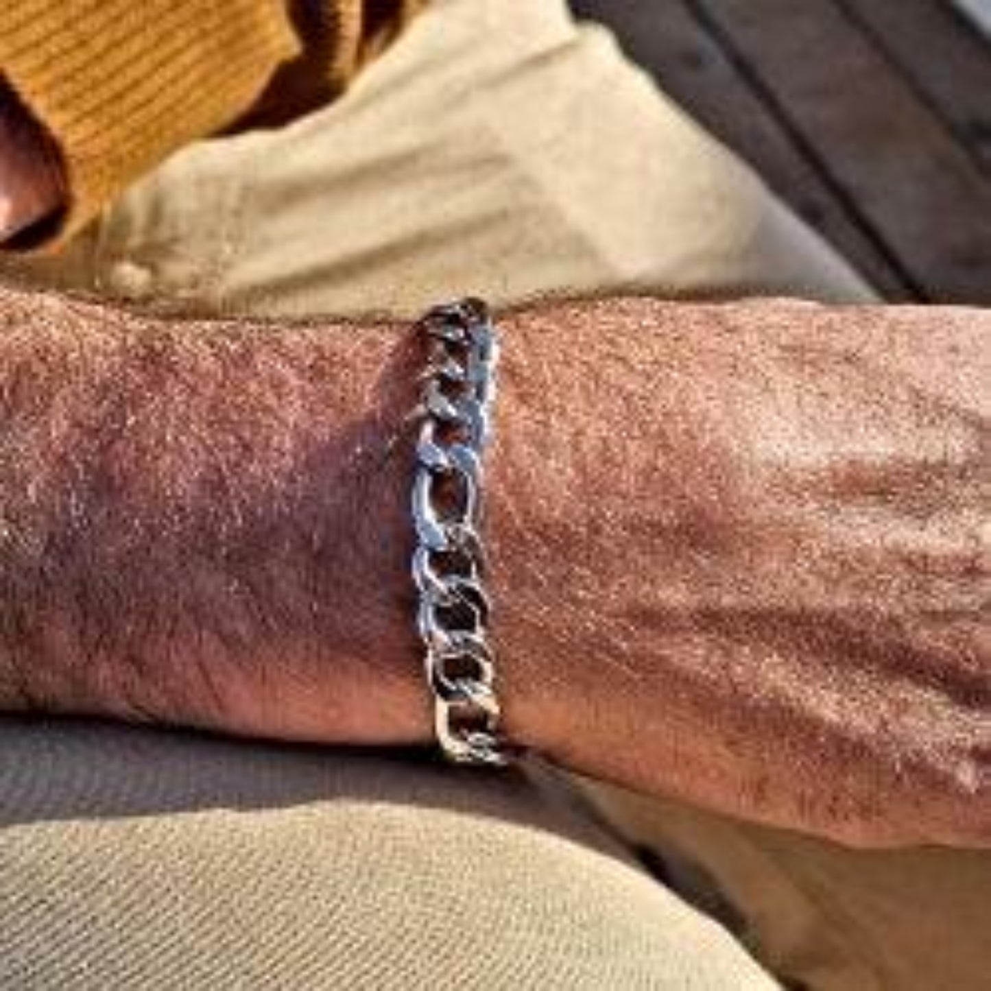 Pulsera hombre cadena - plana de acero plaeado