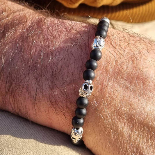 Pulsera hombre onix y calaveras - Evam Joies