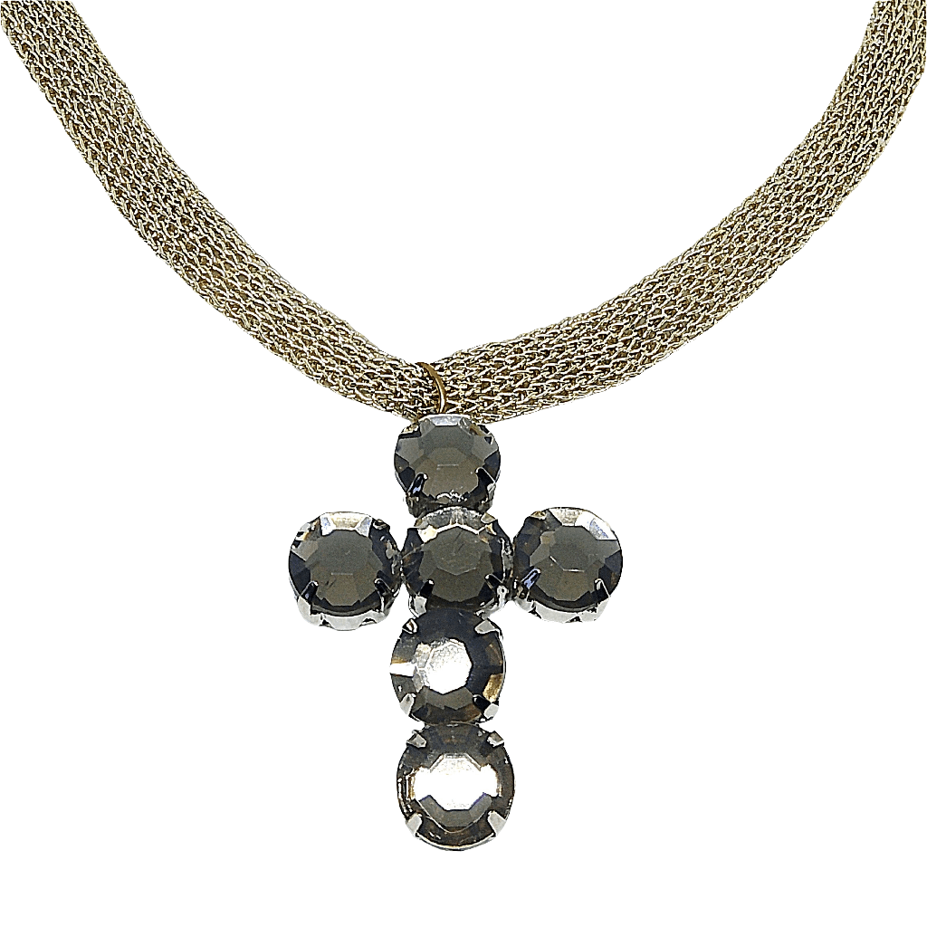 Collar cruz pedrería y malla dorado - Evam Joies