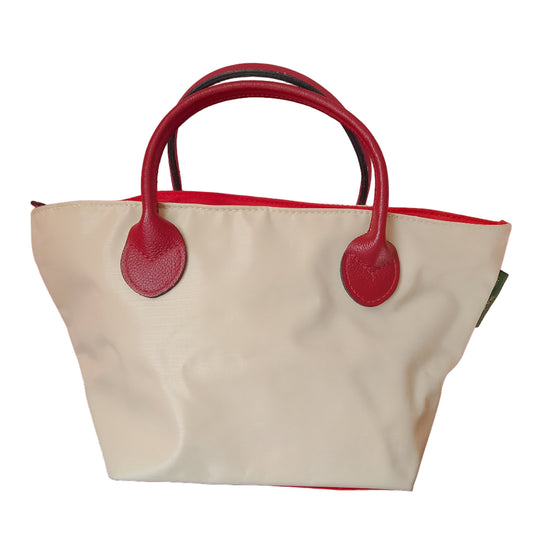 bolso crudo y rojo de frente