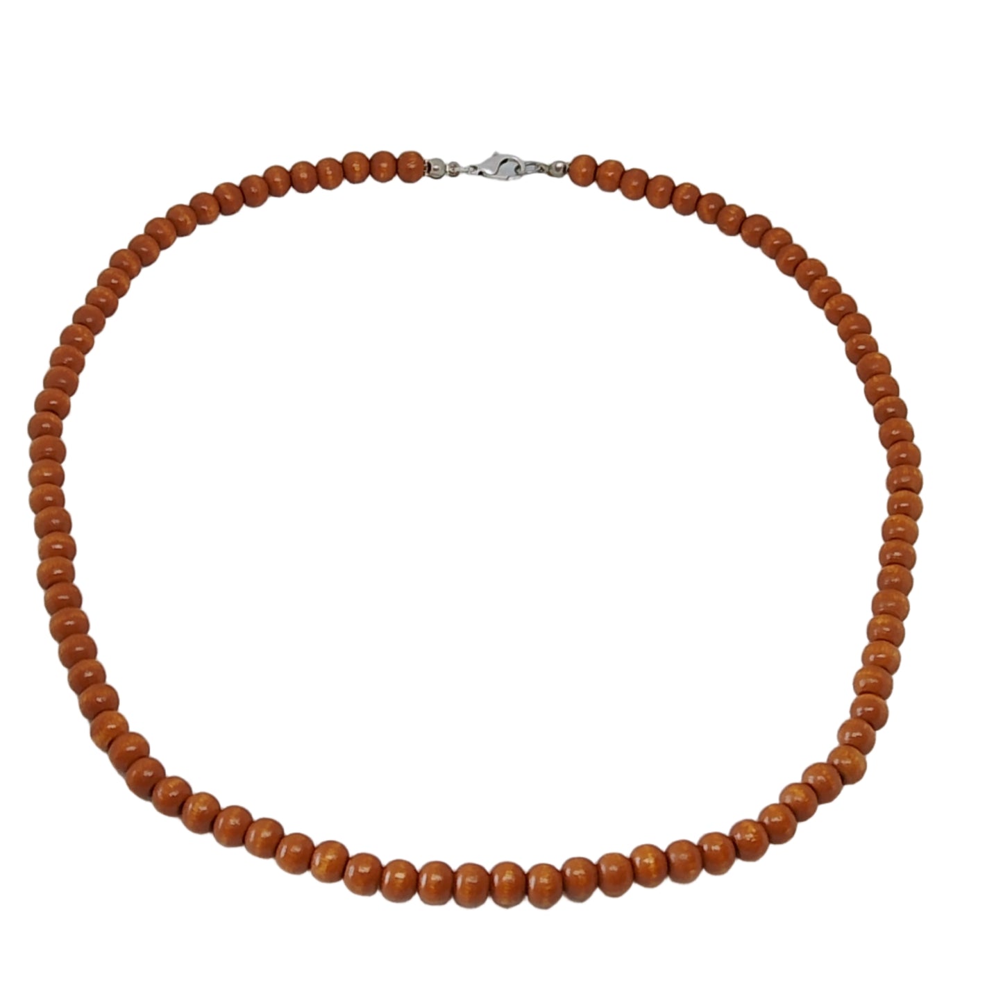 Collar de cuentas de madera unisex con cierre metálico visto de arriba