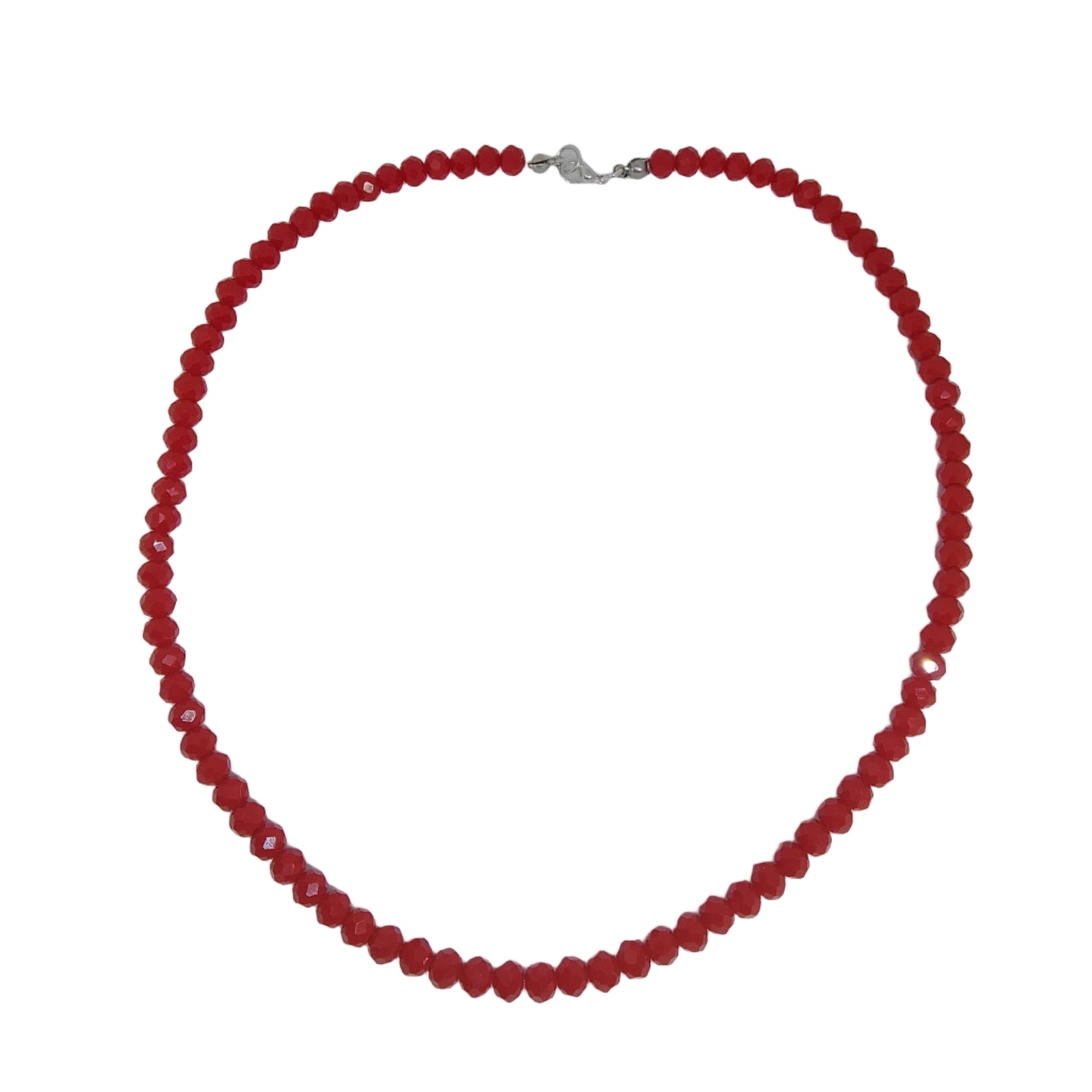 Collar de bolas facetadas en rojo visto desde arriba