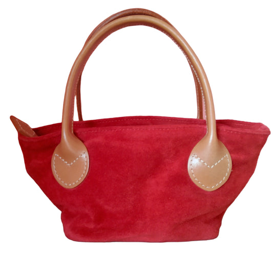 Bolso rojo de serraje y asas color camel