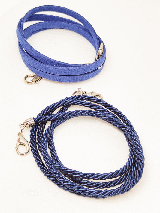 Pack de dos cordones para mascarillas azules: Antelina y cordon de pasamanería